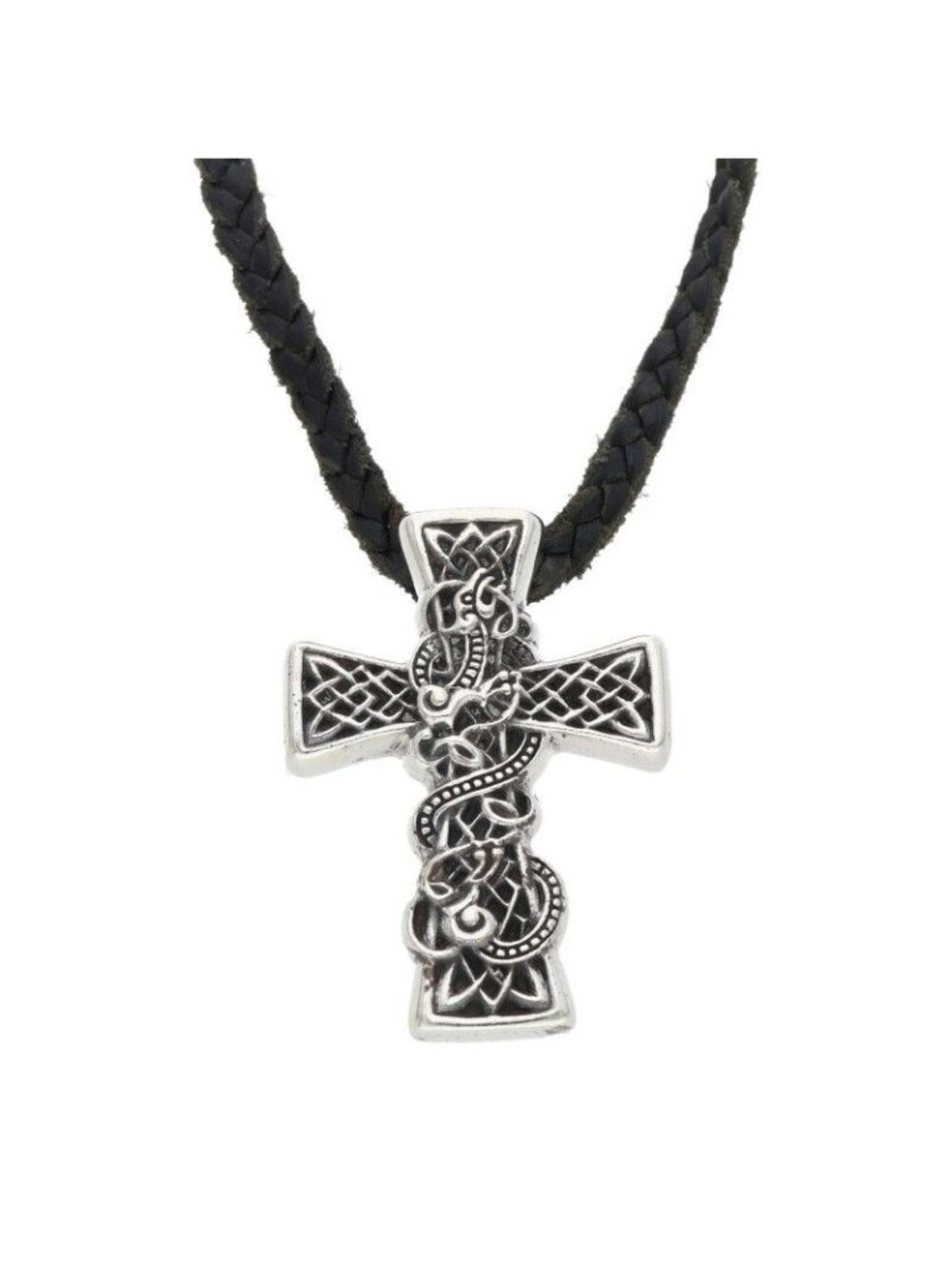 Chrome Hearts Celtic Cross XS Leather Braid Silver Necklace